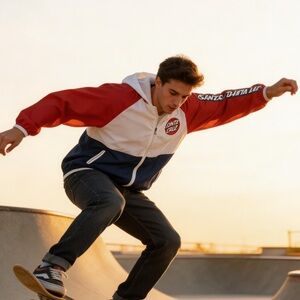 Santa Cruz Skateboards women’s  Red, White, and Navy Raincoat/windbreaker size L